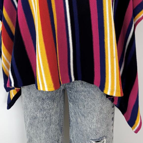 Lauren Ralph Lauren Linen Cotton Striped Knit Poncho Multicolor M/L Petite - Picture 6 of 12